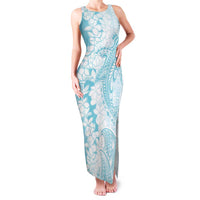 Polynesian Turquoise Plumeria Lei Family Matching Tank Maxi Dress and Hawaiian Shirt with Hammerhead Shark