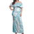 Polynesian Turquoise Plumeria Lei Off Shoulder Maxi Dress with Hammerhead Shark