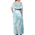 Polynesian Turquoise Plumeria Lei Off Shoulder Maxi Dress with Hammerhead Shark
