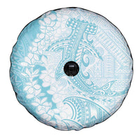 Polynesian Turquoise Plumeria Lei Spare Tire Cover with Hammerhead Shark
