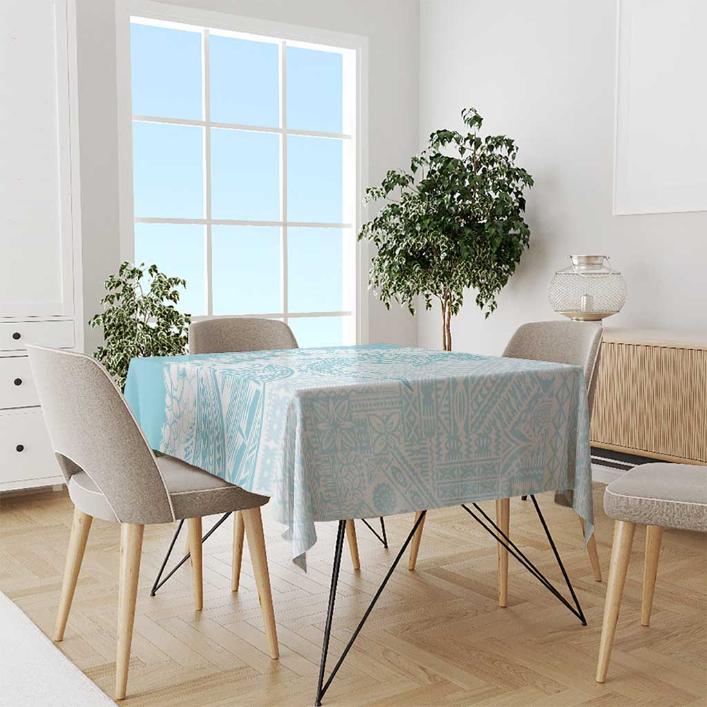 Polynesian Turquoise Plumeria Lei Tablecloth with Hammerhead Shark