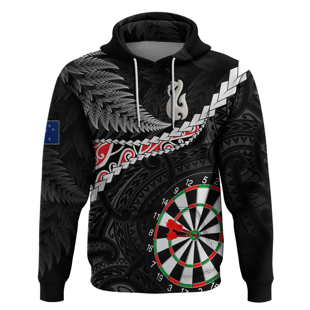 Personalised New Zealand Darts Hoodie Maori Manaia LT7 Pullover Hoodie Black - Polynesian Pride