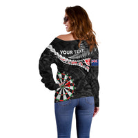 Personalised New Zealand Darts Off Shoulder Sweater Maori Manaia LT7 - Polynesian Pride