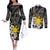 Philippines Sampaguita Personalised Couples Matching Off The Shoulder Long Sleeve Dress and Long Sleeve Button Shirt Women's Day LT7 Black - Polynesian Pride