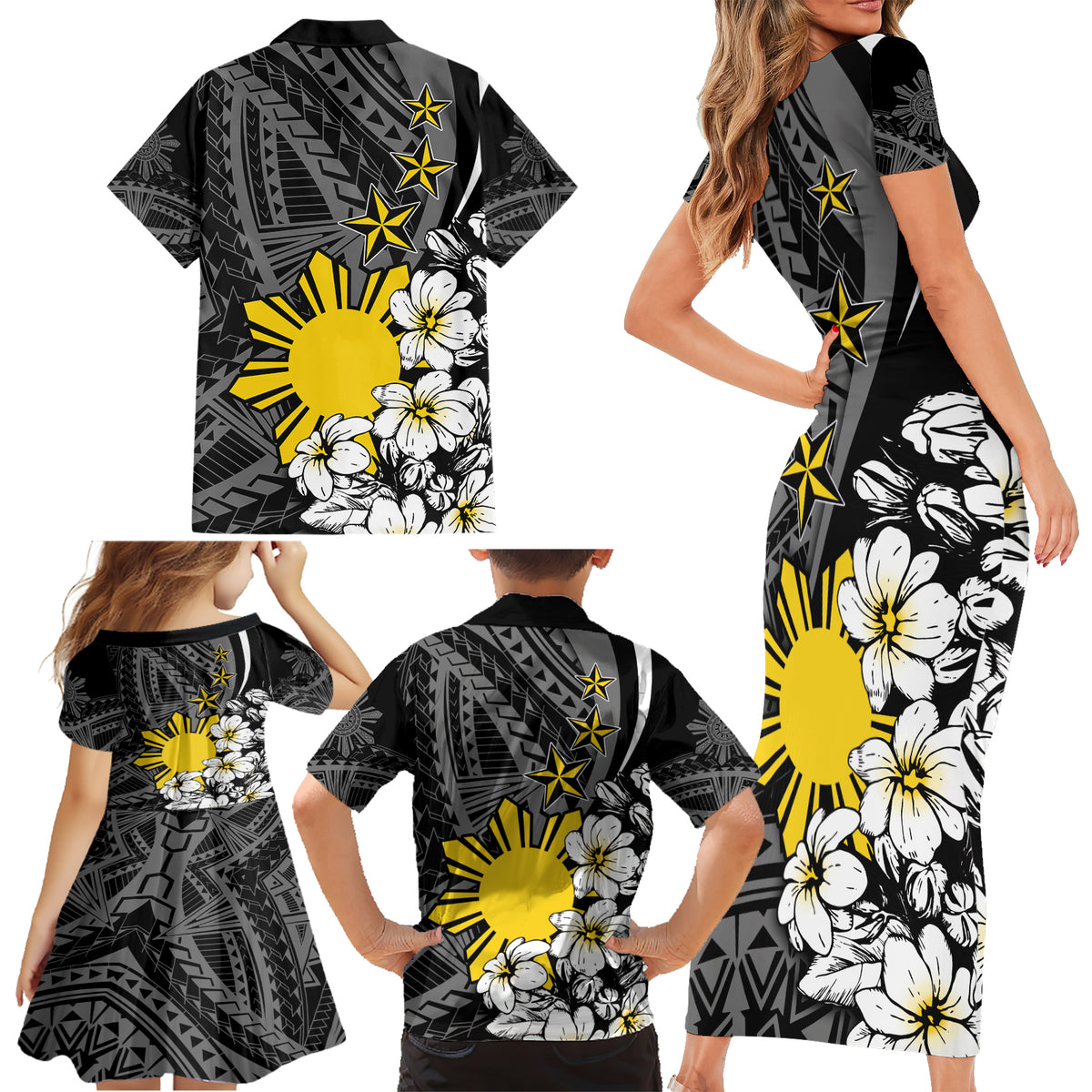 Philippines Sampaguita Personalised Family Matching Short Sleeve Bodycon Dress and Hawaiian Shirt Women's Day LT7 - Polynesian Pride