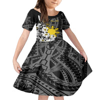Philippines Sampaguita Personalised Kid Short Sleeve Dress Women's Day LT7 KID Black - Polynesian Pride