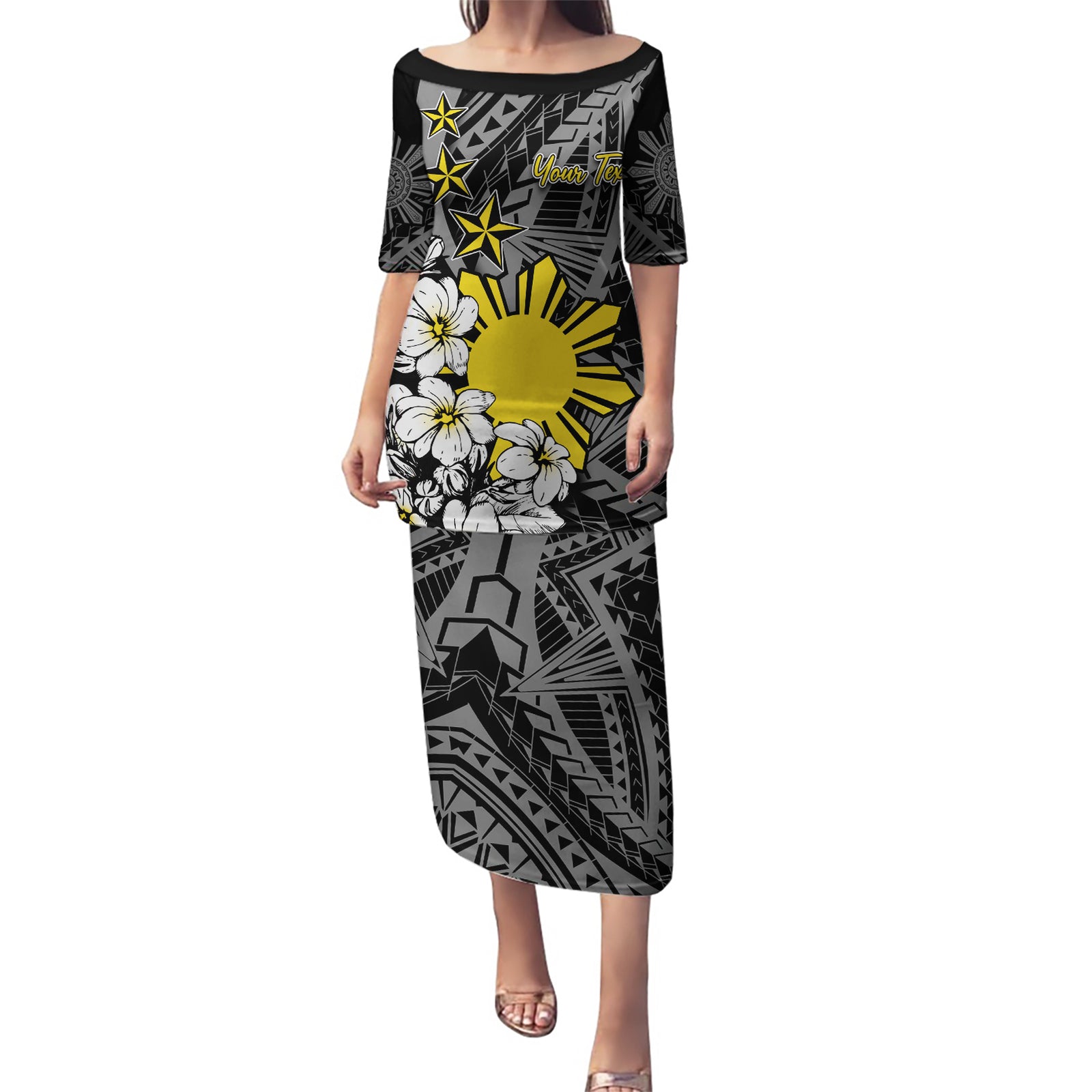 Philippines Sampaguita Personalised Puletasi Women's Day LT7 Long Dress Black - Polynesian Pride