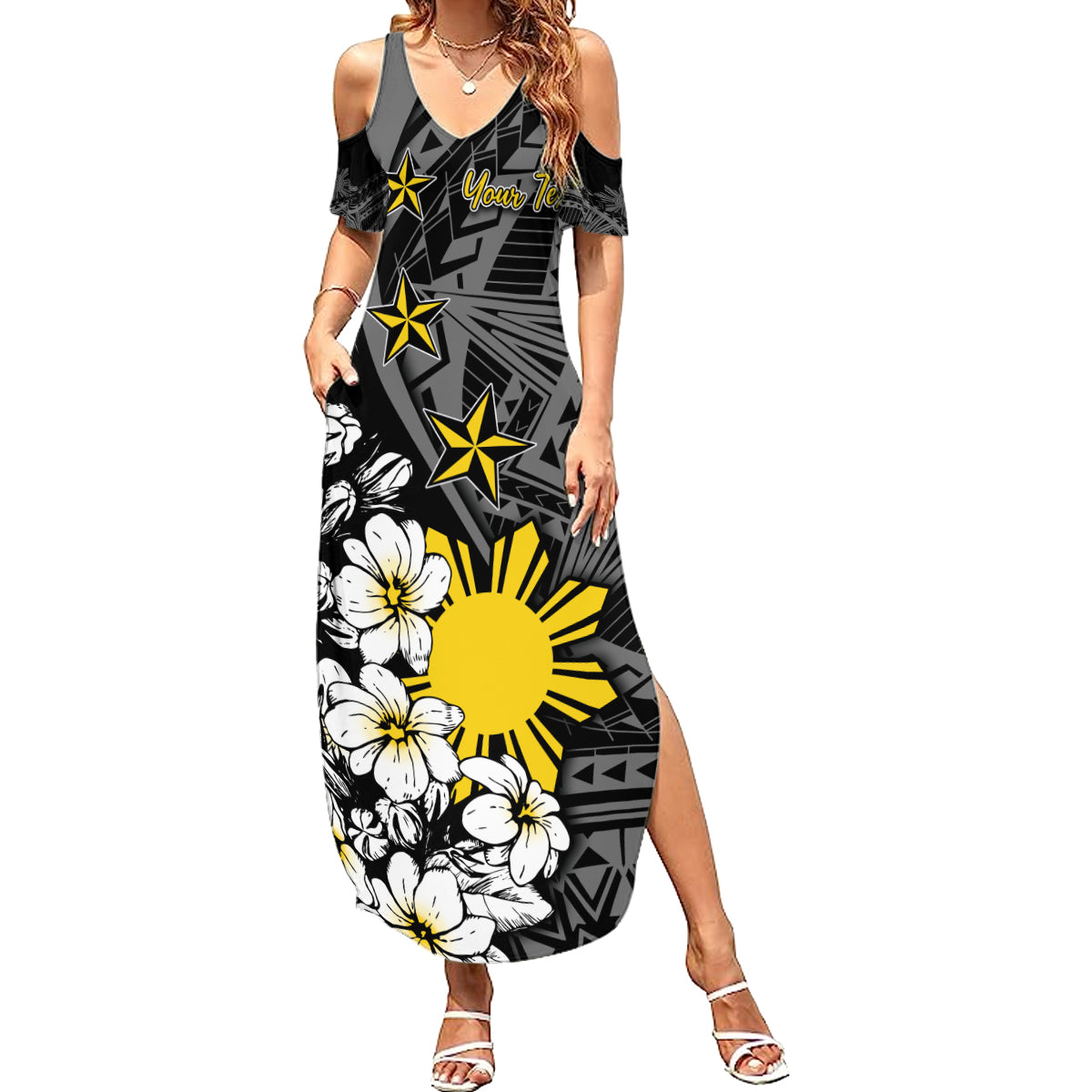 Philippines Sampaguita Personalised Summer Maxi Dress Women's Day LT7 Women Black - Polynesian Pride