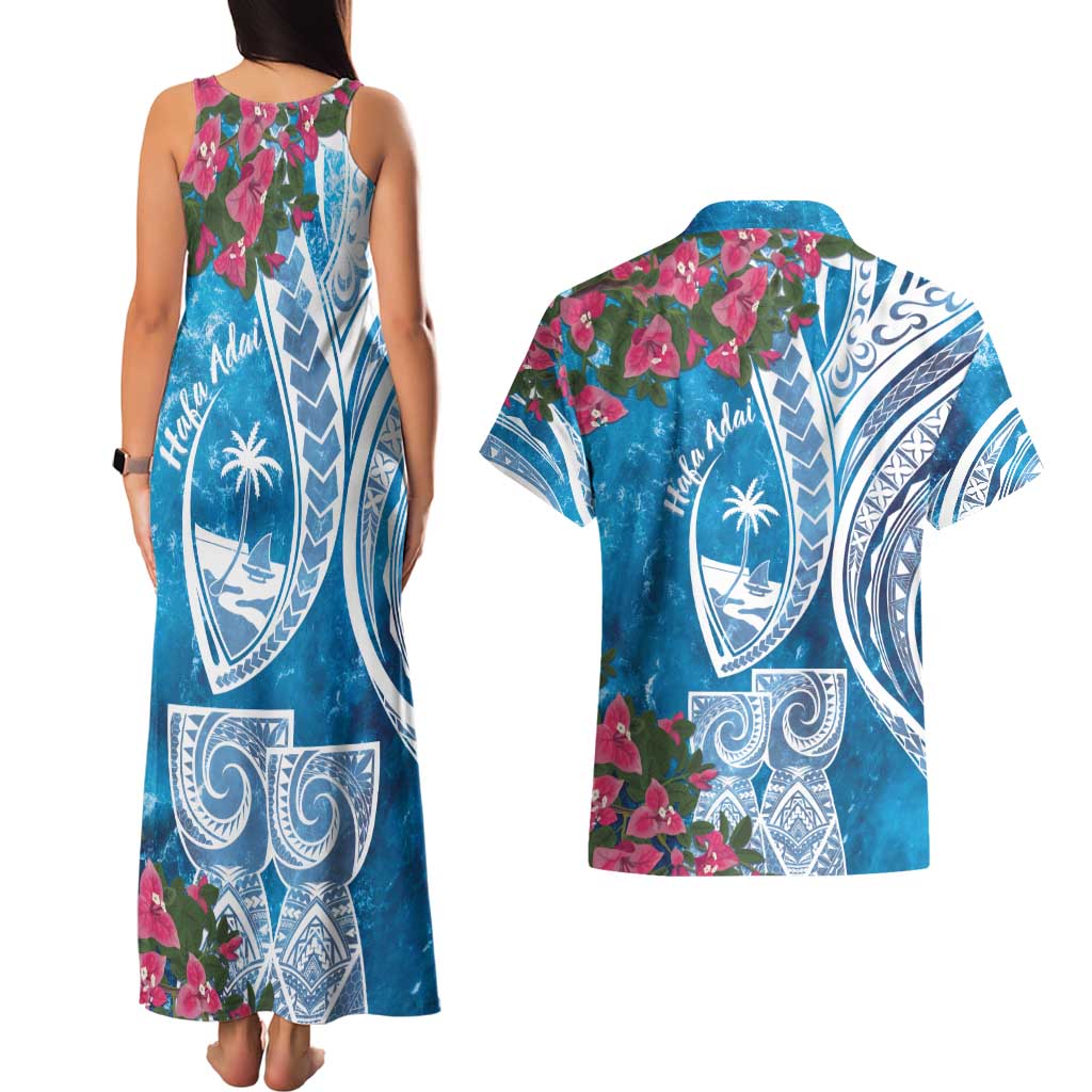 Hafa Adai Guam Couples Matching Tank Maxi Dress and Hawaiian Shirt Crystal Waves