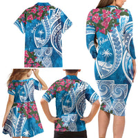 Hafa Adai Guam Family Matching Long Sleeve Bodycon Dress and Hawaiian Shirt Crystal Waves LT7 - Polynesian Pride