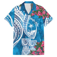 Hafa Adai Guam Family Matching Long Sleeve Bodycon Dress and Hawaiian Shirt Crystal Waves LT7 Dad's Shirt - Short Sleeve Blue - Polynesian Pride