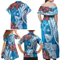 Hafa Adai Guam Family Matching Off Shoulder Maxi Dress and Hawaiian Shirt Crystal Waves