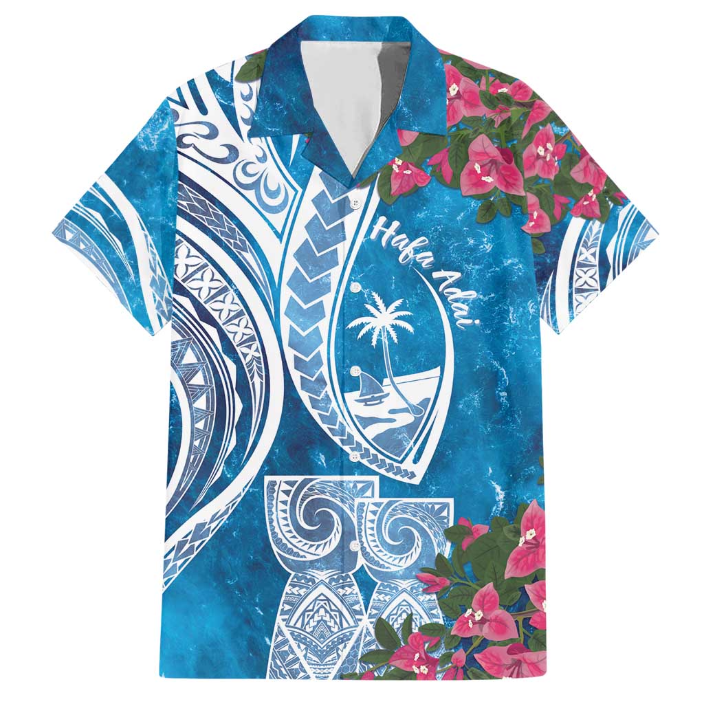 Hafa Adai Guam Family Matching Short Sleeve Bodycon Dress and Hawaiian Shirt Crystal Waves LT7 Dad's Shirt - Short Sleeve Blue - Polynesian Pride