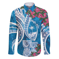 Hafa Adai Guam Family Matching Short Sleeve Bodycon Dress and Hawaiian Shirt Crystal Waves LT7 Dad's Shirt - Long Sleeve Blue - Polynesian Pride
