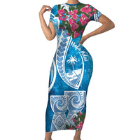 Hafa Adai Guam Family Matching Short Sleeve Bodycon Dress and Hawaiian Shirt Crystal Waves LT7 Mom's Dress Blue - Polynesian Pride
