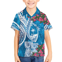 Hafa Adai Guam Family Matching Short Sleeve Bodycon Dress and Hawaiian Shirt Crystal Waves LT7 Son's Shirt Blue - Polynesian Pride