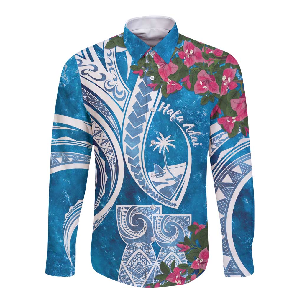 Hafa Adai Guam Long Sleeve Button Shirt Crystal Waves