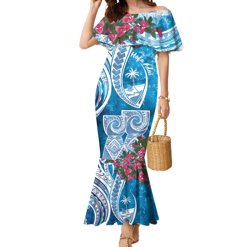 Hafa Adai Guam Mermaid Dress Crystal Waves LT7 Women Blue - Polynesian Pride