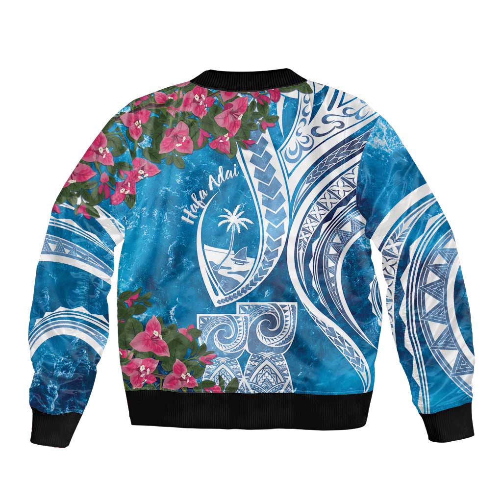 Hafa Adai Guam Sleeve Zip Bomber Jacket Crystal Waves