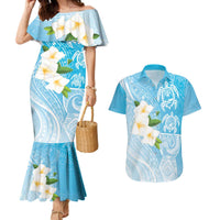 Personalized Guam Chamorro Couples Matching Mermaid Dress and Hawaiian Shirt Turtles and Guasali Flowers
