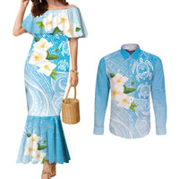 Personalized Guam Chamorro Couples Matching Mermaid Dress and Long Sleeve Button Shirt Turtles and Guasali Flowers