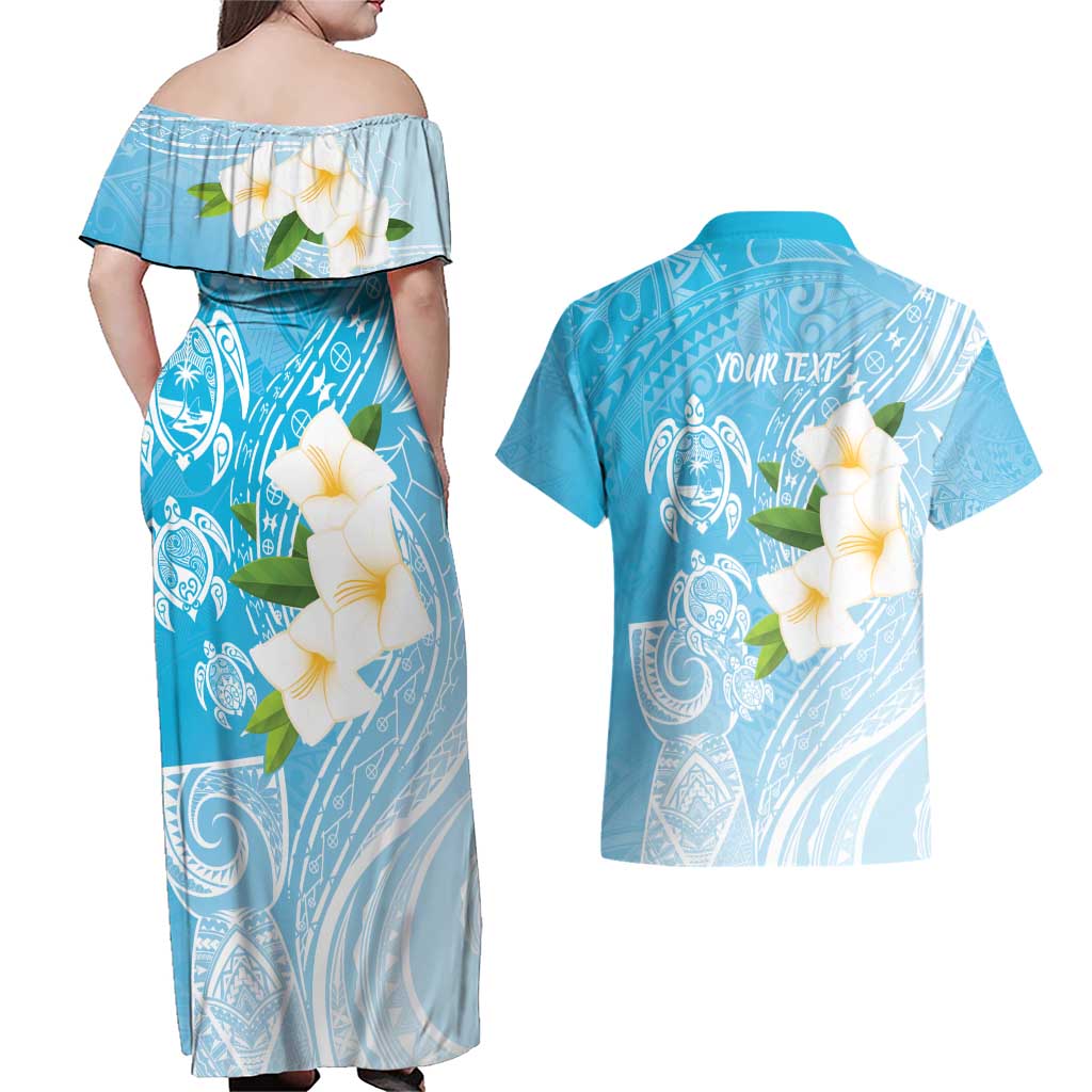 Personalized Guam Chamorro Couples Matching Off Shoulder Maxi Dress and Hawaiian Shirt Turtles and Guasali Flowers