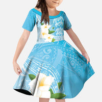 Personalized Guam Chamorro Family Matching Long Sleeve Bodycon Dress and Hawaiian Shirt Turtles and Guasali Flowers LT7 Daughter's Dress Turquoise - Polynesian Pride