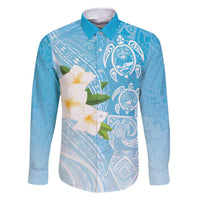 Personalized Guam Chamorro Family Matching Long Sleeve Bodycon Dress and Hawaiian Shirt Turtles and Guasali Flowers LT7 Dad's Shirt - Long Sleeve Turquoise - Polynesian Pride