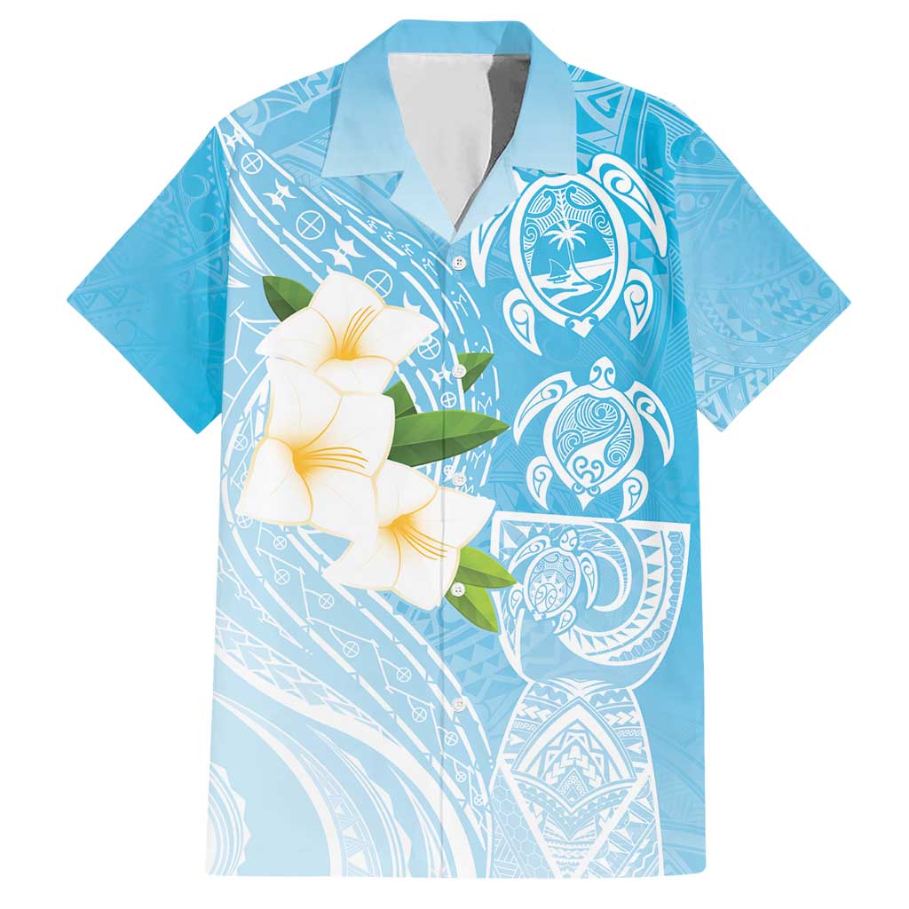Personalized Guam Chamorro Family Matching Short Sleeve Bodycon Dress and Hawaiian Shirt Turtles and Guasali Flowers LT7 Dad's Shirt - Short Sleeve Turquoise - Polynesian Pride