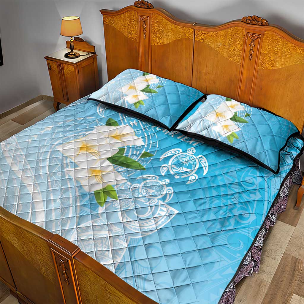 Personalized Guam Chamorro Quilt Bed Set Turtles and Guasali Flowers