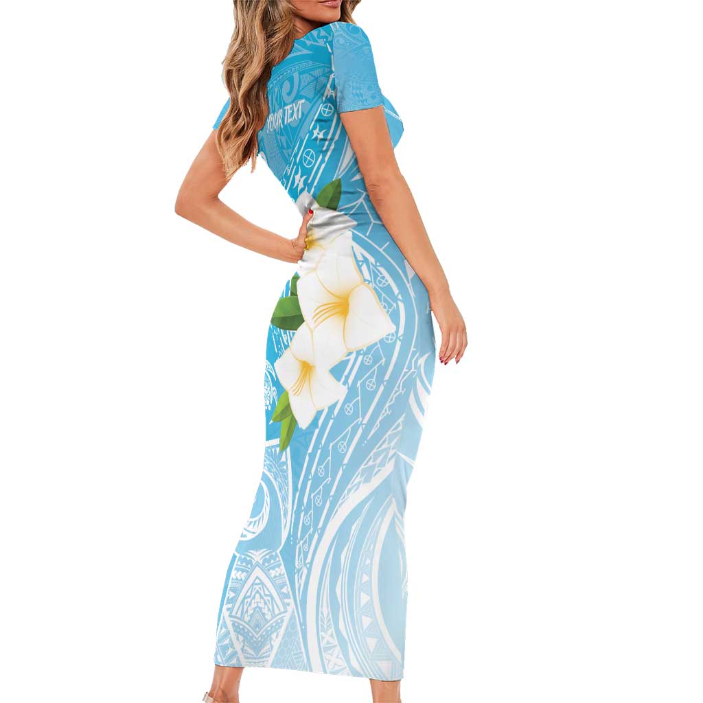 Personalized Guam Chamorro Short Sleeve Bodycon Dress Turtles and Guasali Flowers LT7 - Polynesian Pride