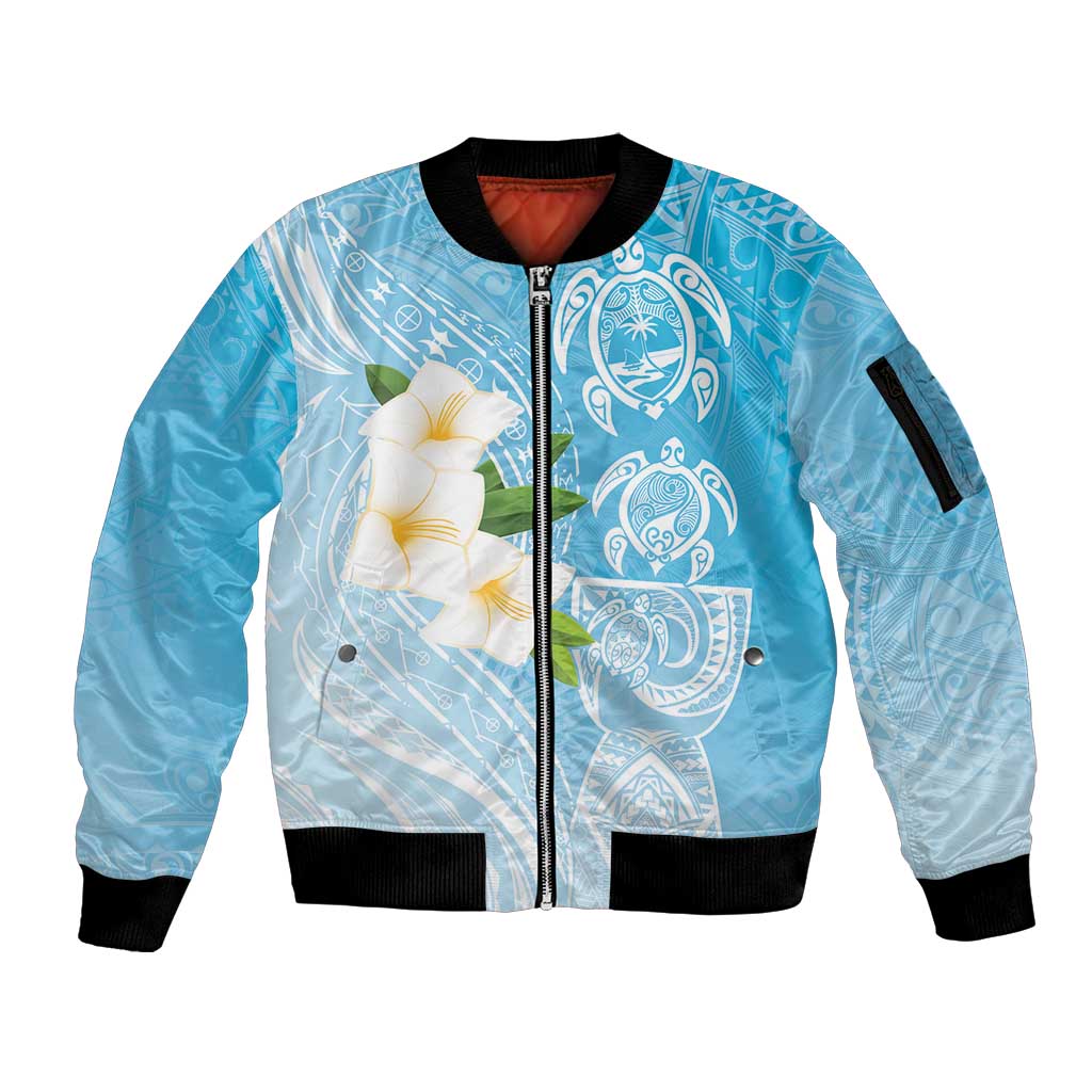 Personalized Guam Chamorro Sleeve Zip Bomber Jacket Turtles and Guasali Flowers