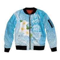 Personalized Guam Chamorro Sleeve Zip Bomber Jacket Turtles and Guasali Flowers