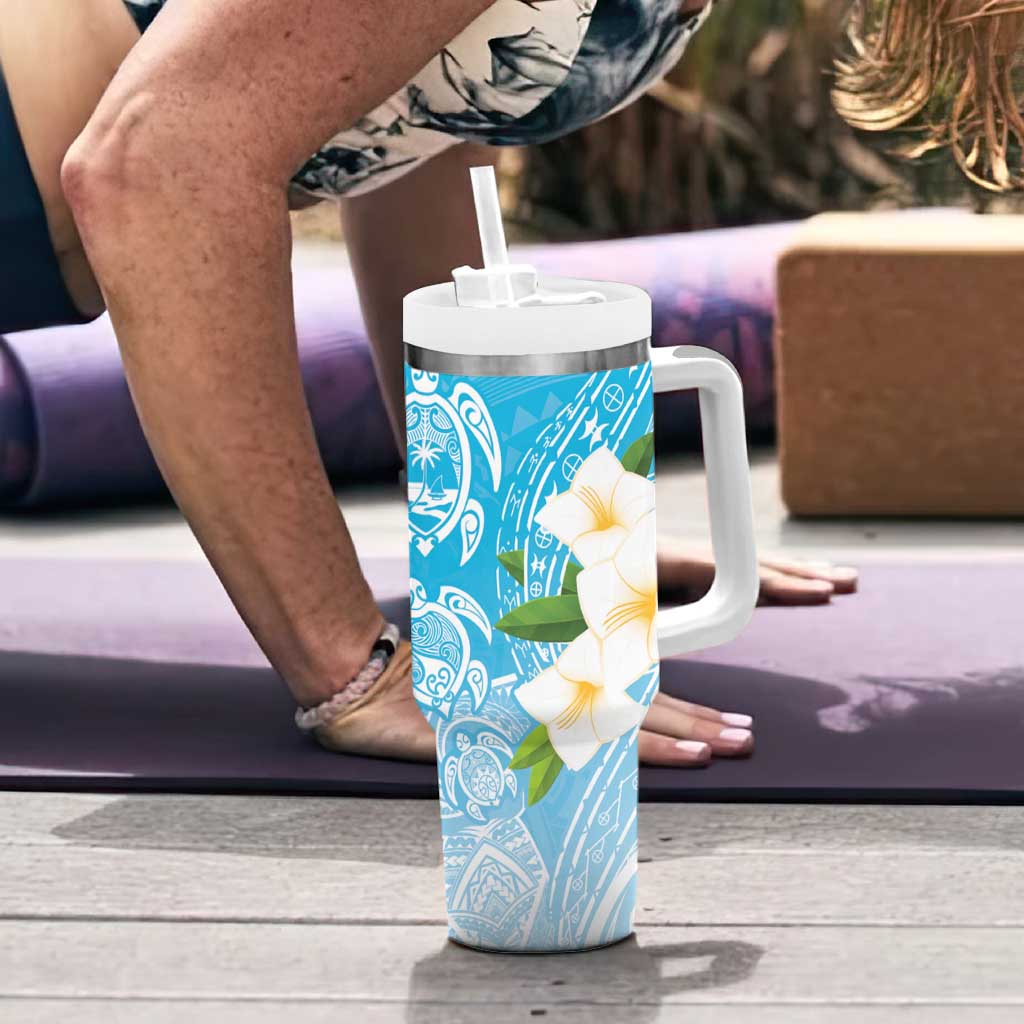 Personalized Guam Chamorro Tumbler With Handle Turtles and Guasali Flowers