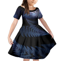 New Zealand Aotearoa Matariki Family Matching Mermaid Dress and Hawaiian Shirt Starry Silver Fern LT7 Daughter's Dress Galaxy - Polynesian Pride
