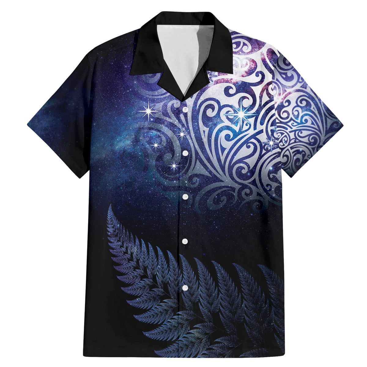 New Zealand Aotearoa Matariki Family Matching Mermaid Dress and Hawaiian Shirt Starry Silver Fern LT7 Dad's Shirt - Short Sleeve Galaxy - Polynesian Pride