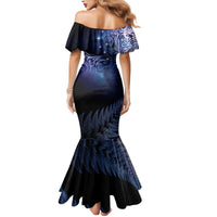 New Zealand Aotearoa Matariki Family Matching Mermaid Dress and Hawaiian Shirt Starry Silver Fern LT7 - Polynesian Pride