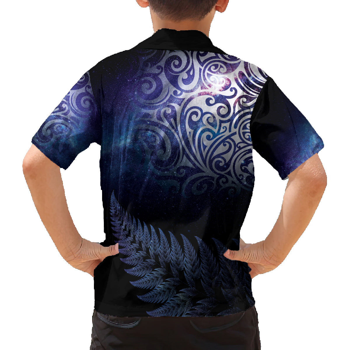 New Zealand Aotearoa Matariki Family Matching Off Shoulder Short Dress and Hawaiian Shirt Starry Silver Fern LT7 - Polynesian Pride