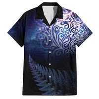 New Zealand Aotearoa Matariki Family Matching Off Shoulder Short Dress and Hawaiian Shirt Starry Silver Fern LT7 Dad's Shirt - Short Sleeve Galaxy - Polynesian Pride