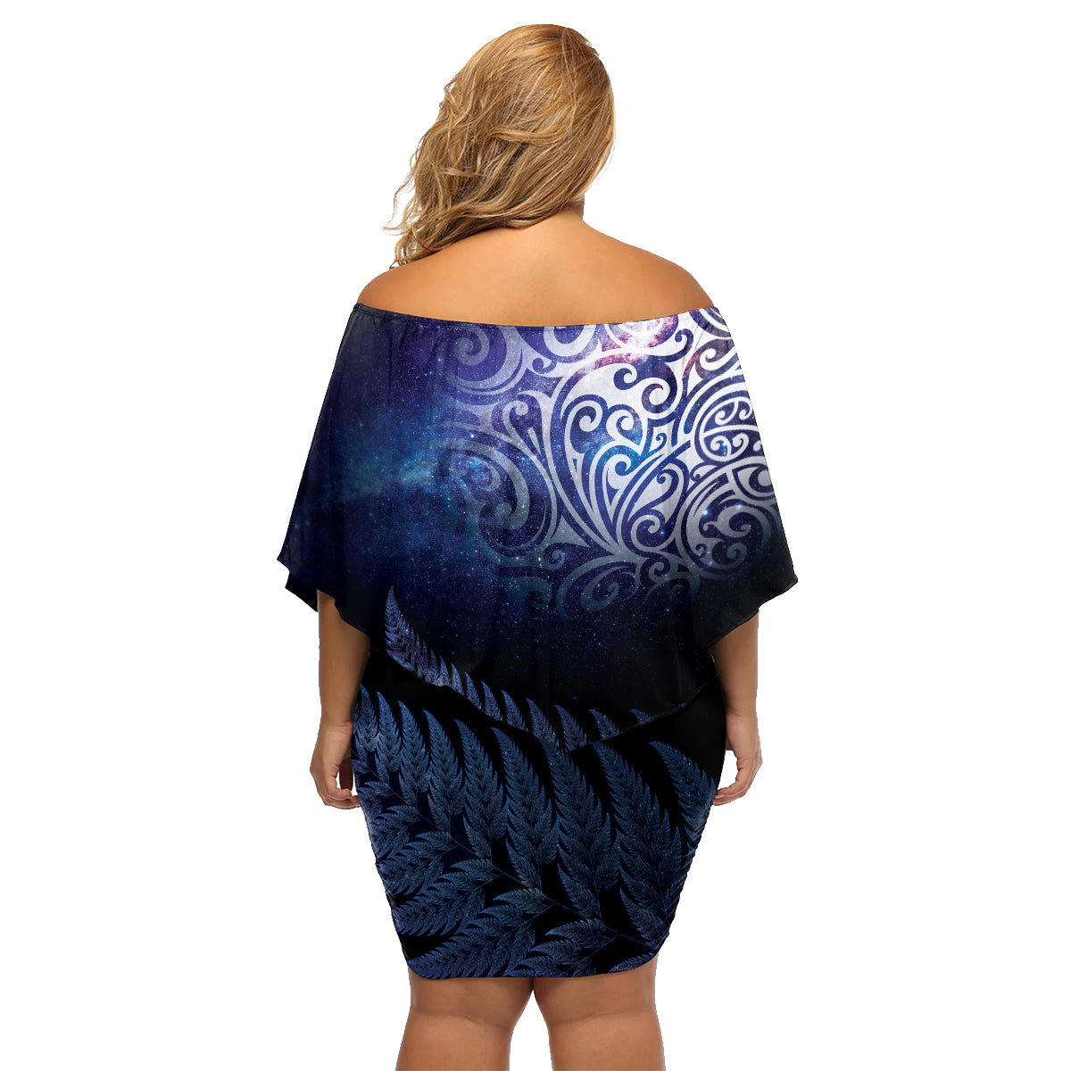 New Zealand Aotearoa Matariki Family Matching Off Shoulder Short Dress and Hawaiian Shirt Starry Silver Fern LT7 - Polynesian Pride