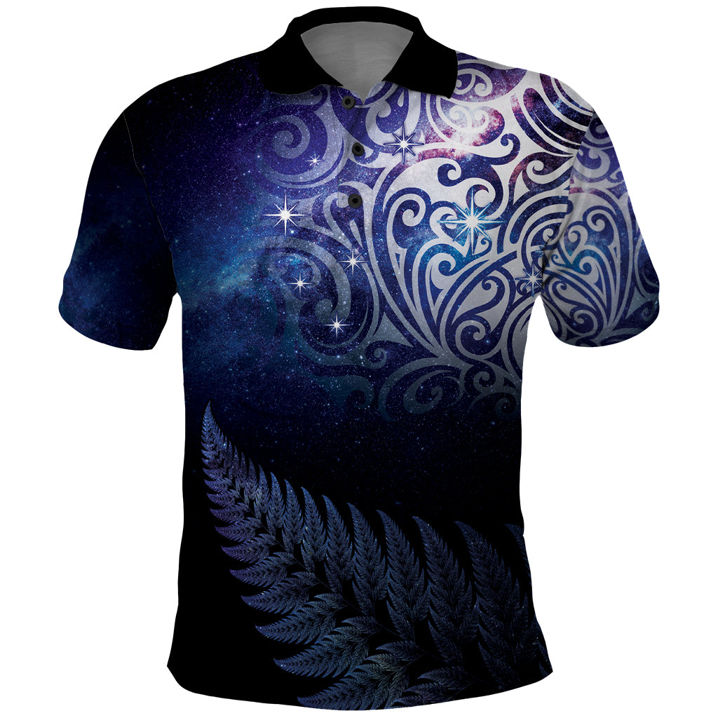 New Zealand Aotearoa Matariki Polo Shirt Starry Silver Fern LT7 Galaxy - Polynesian Pride