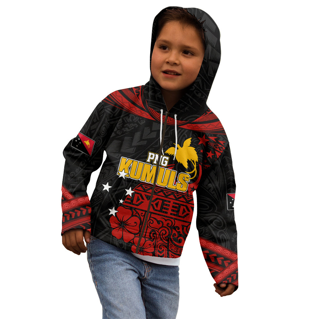 Personalised PNG Kumuls Rugby Kid Hoodie Motuan Mix Patterns LT7 - Polynesian Pride