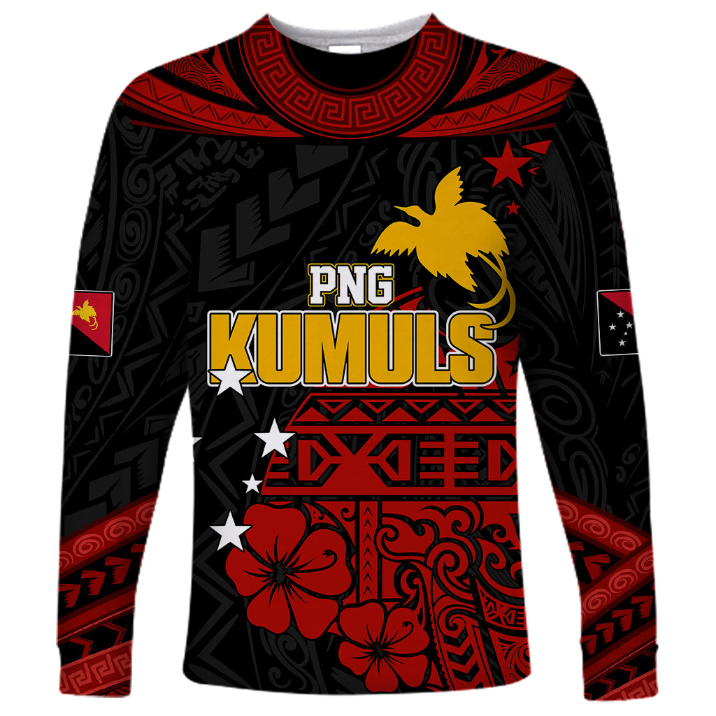 Personalised PNG Kumuls Rugby Long Sleeve Shirt Motuan Mix Patterns LT7 Unisex Black - Polynesian Pride