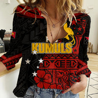 Personalised PNG Kumuls Rugby Women Casual Shirt Motuan Mix Patterns LT7 Female Black - Polynesian Pride