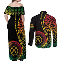 Proudly Ni-Van Sandroing Inspired Classic Style Couples Matching Off Shoulder Maxi Dress and Long Sleeve Button Shirt LT7 - Polynesian Pride