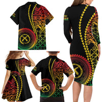 Proudly Ni-Van Sandroing Inspired Classic Style Family Matching Long Sleeve Bodycon Dress and Hawaiian Shirt LT7 - Polynesian Pride