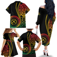 Proudly Ni-Van Sandroing Inspired Classic Style Family Matching Off The Shoulder Long Sleeve Dress and Hawaiian Shirt