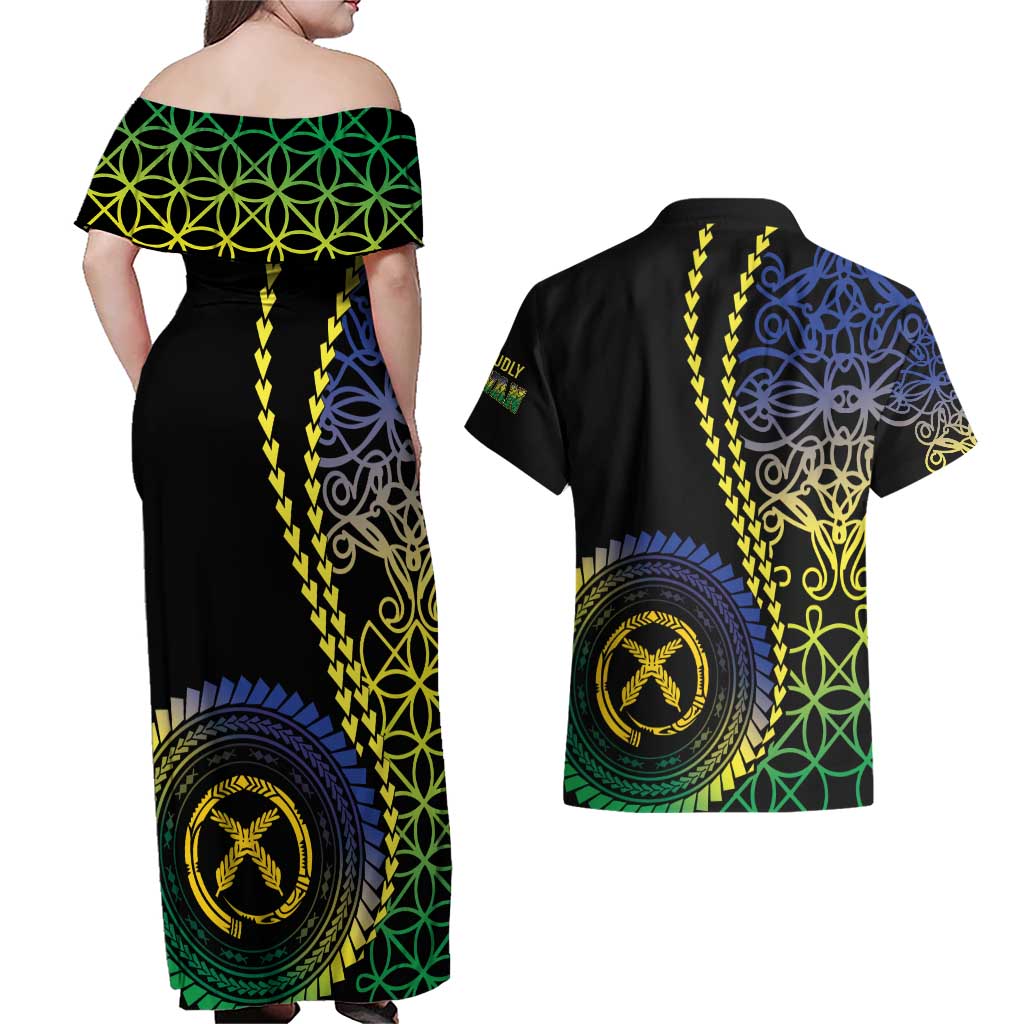 Proudly Ni-Van Sandroing Inspired Couples Matching Off Shoulder Maxi Dress and Hawaiian Shirt Malampa Classic Style