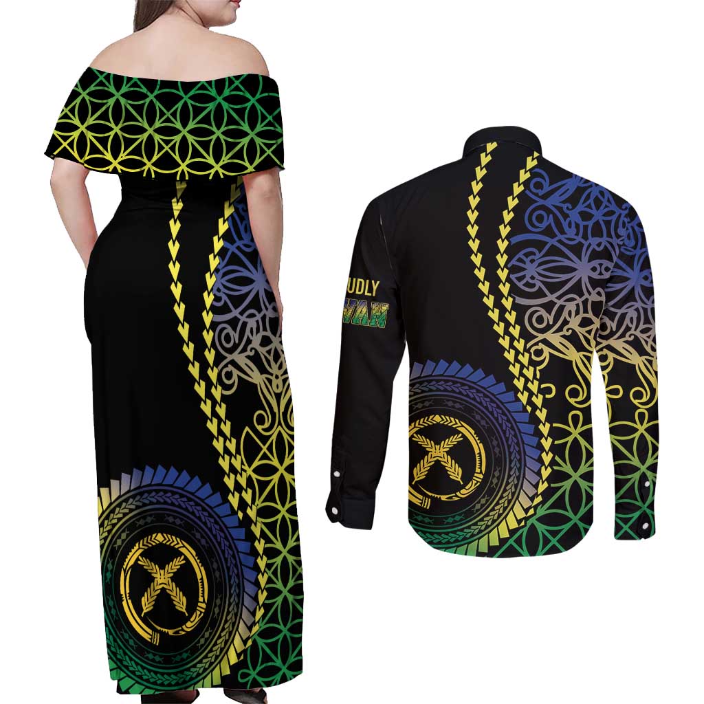 Proudly Ni-Van Sandroing Inspired Couples Matching Off Shoulder Maxi Dress and Long Sleeve Button Shirt Malampa Classic Style