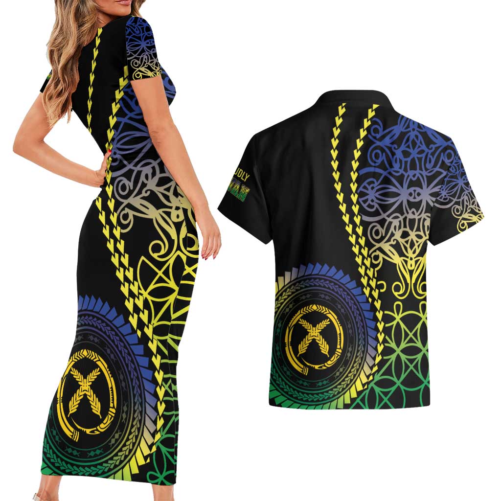 Proudly Ni-Van Sandroing Inspired Couples Matching Short Sleeve Bodycon Dress and Hawaiian Shirt Malampa Classic Style